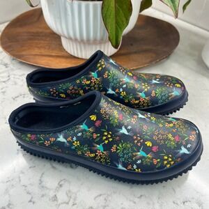 Western Chief Womens Navy Hummingbird Floral Garden Clogs Rain Shoes Size 8